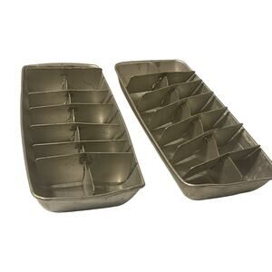 Vintage Set of 2 Matching Ice Cube Trays Aluminum Metal 14 Cubes Each